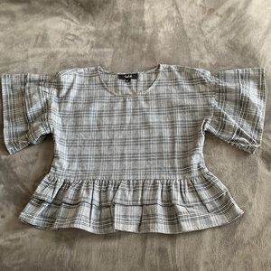 Women’s puffy sleeve plaid blouse